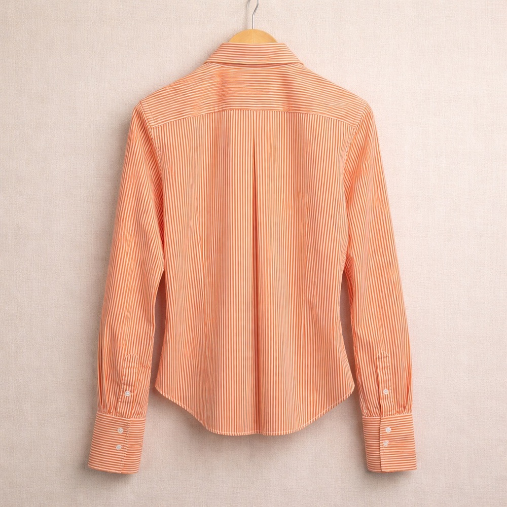 RALPH LAUREN Striped Cotton Ruffle Bib Blouse Orange White Button Small - Picture 3 of 5